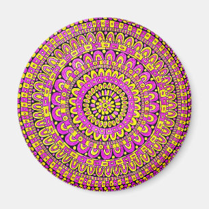 Lila Gelbe Farbe Handgezeichnetes Mandala Magnet