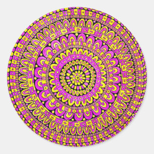 Lila Gelbe Farbe Handgezeichnetes Mandala Runder Aufkleber