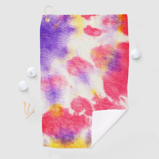 Lila-gelbe gefärbte Krawatte v1 Golfhandtuch (Insitu)