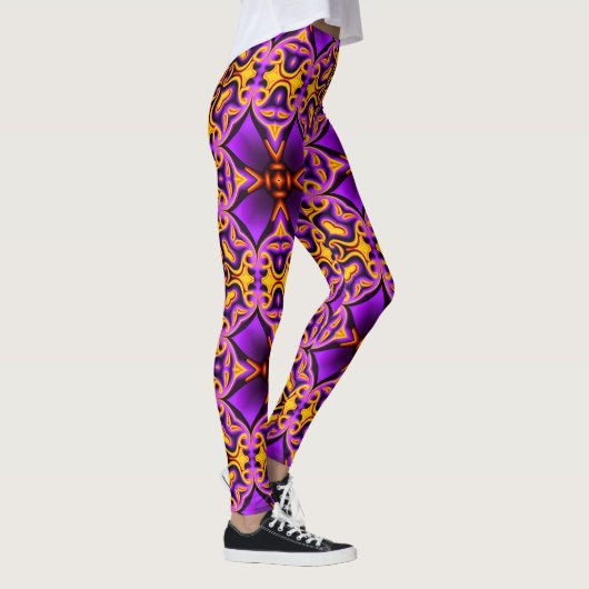 Lila Gelbe Gemusterte Leggings (Rechts)