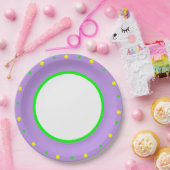 Lila gelbe geometrische Polka-Punkte Pappteller (Party)