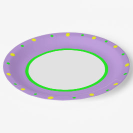 Lila gelbe geometrische Polka-Punkte Pappteller