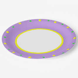 Lila gelbe geometrische Polka-Punkte Pappteller