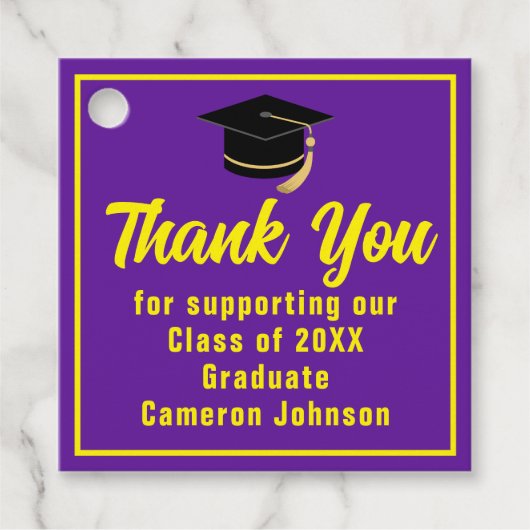 Lila-Gelbe Graduate Custom Graduate Party Geschenkanhänger (Vorderseite)