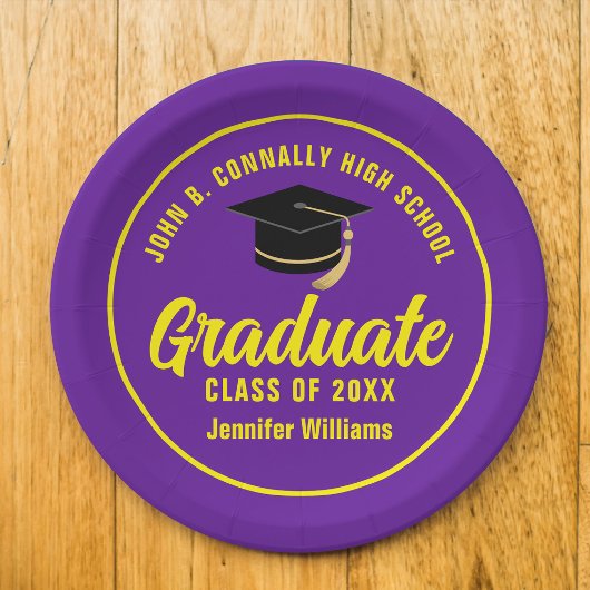 Lila-Gelbe Graduate Custom Graduate Party Pappteller