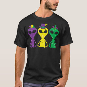 Lila Gelbe grüne Außerirdischen Louisiana Mardi Gr T-Shirt