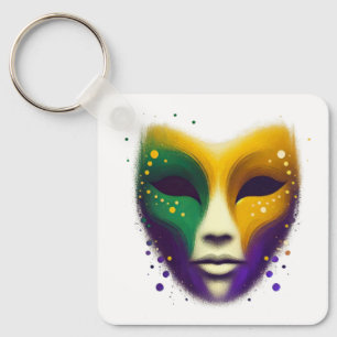 Lila gelbe grüne Mardi-Gras-Maske Schlüsselanhänger