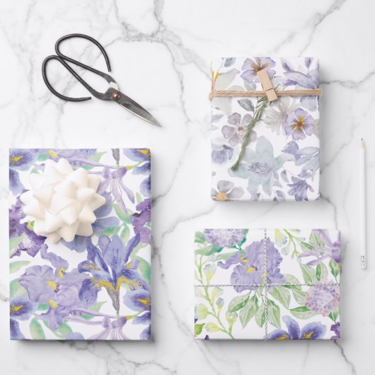 Lila-Gelbe Iris-Blütenfarbe Geschenkpapier Set (Vorderseite)