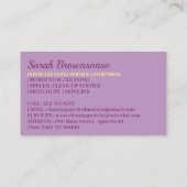 Lila-gelbe Janitorial Lady House Cleaner Visitenkarte (Rückseite)