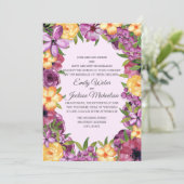 Lila-Gelbe Jewel Tone Blütenzahn Hochzeit Einladung (Stehend Vorderseite)