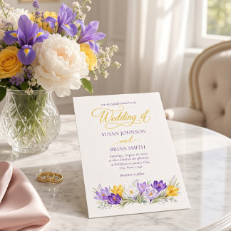 Lila Gelbe Krokus Blumen Foto Hochzeit Einladung