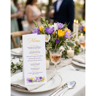 Lila Gelbe Krokus Blumen Hochzeit Rack Karte Menü
