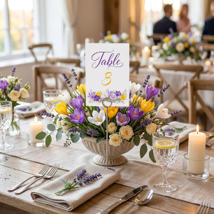 Lila gelbe Krokus-Blumen-Hochzeitstisch-Nummer Einladung