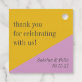 Lila-gelbe moderne Hochzeit Dankeschön Geschenkanhänger (Rückseite)