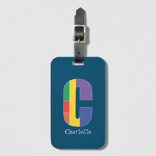 Lila-gelbe Monogram, Initial-C-blau Gepäckanhänger (Vorderseite Vertikal)