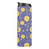 Lila-gelbe Monogramm Girly Elegante Floral Moderne Thermosbecher (Nach rechts gedreht)