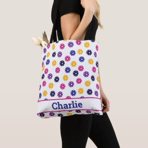 💛 💜 lila Gelbe Pickleballs auf Weiß Tasche