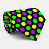Lila-Gelbe Punkte Schwarze Mardi Gras Krawatte (Gerollt)