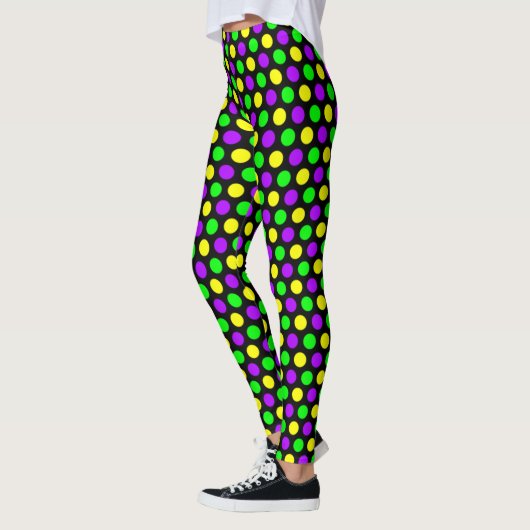 Lila-Gelbe Punkte Schwarze Mardi Gras Leggings (Links)