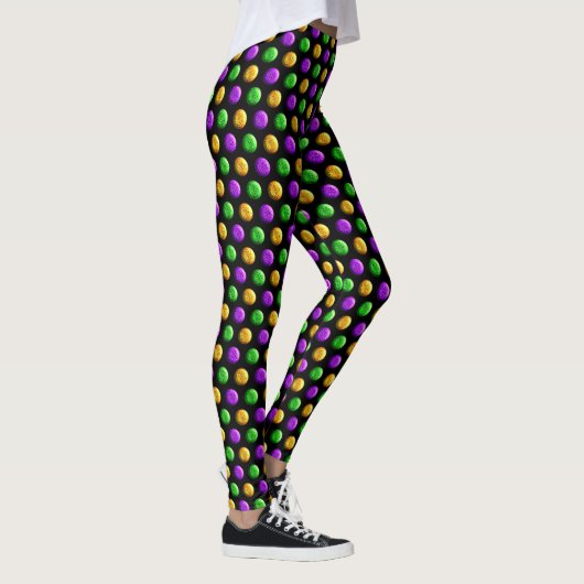 Lila-Gelbe Punkte Schwarze Mardi Gras Leggings (Rechts)