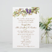 Lila Gelbe Rustikale Liebesvogel Einladung Hochzei (Stehend Vorderseite)