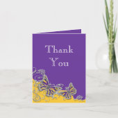 Lila gelbe Schmetterlingshochzeits-Verlobung Dankeskarte (Vorderseite)