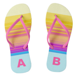 Lila Gelbe Streifen in Monogramm Badesandalen