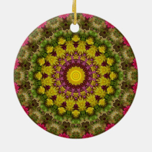 Lila, gelbe und grüne Mandala Kunst Keramikornament