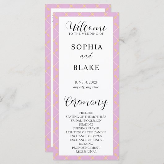 Lila, gelbe und weiße Karierte Hochzeitsprogramme (Vorne/Hinten)