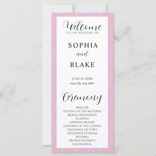 Lila, gelbe und weiße Karierte Hochzeitsprogramme (Vorderseite)