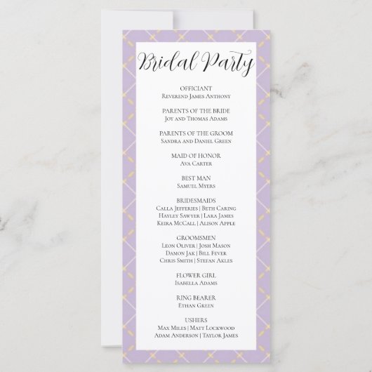 Lila, gelbe und weiße Karierte Hochzeitsprogramme (Rückseite)