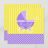 Lila Gelbe Wagenhalde Kinderdusche Einladung (Vorne/Hinten)