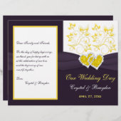 Lila-gelbe weiße Blüte, Herz-Hochzeitsprogramm (Vorne/Hinten)