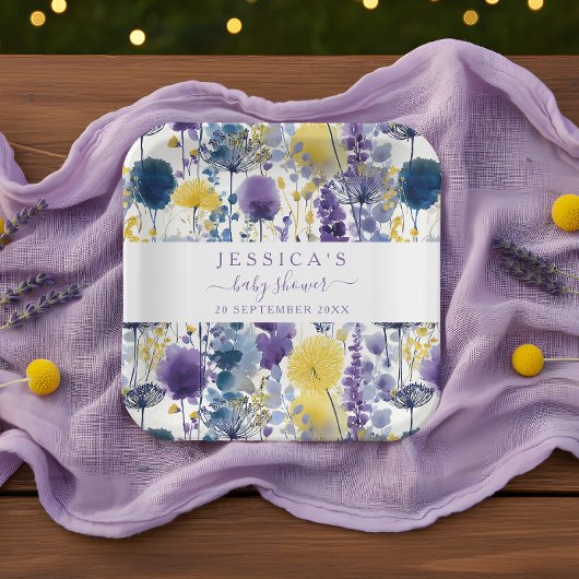 Lila Gelbe Wildblume Kinderdusche Pappteller