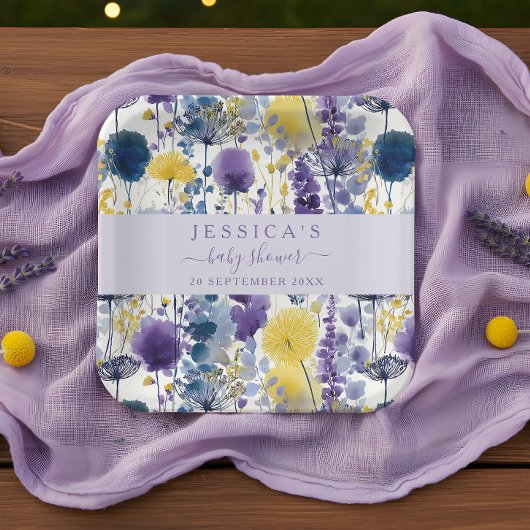 Lila Gelbe Wildblume Kinderdusche Pappteller