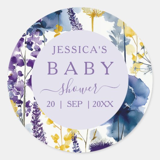 Lila Gelbe Wildblume Kinderdusche Runder Aufkleber (Vorderseite)
