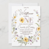 Lila Gelbe Wildblumen 1. Geburtstag Einladung (Vorderseite)