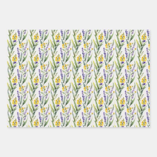 Lila Gelbe Wildblumen Aquarellfarben Brautparty Geschenkpapier Set (Vorderseite 2)