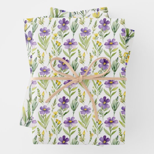Lila Gelbe Wildblumen Aquarellfarben Brautparty Geschenkpapier Set (Beispiel)