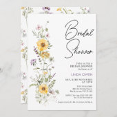 Lila Gelbe Wildblumen Brautparty Einladung (Vorne/Hinten)