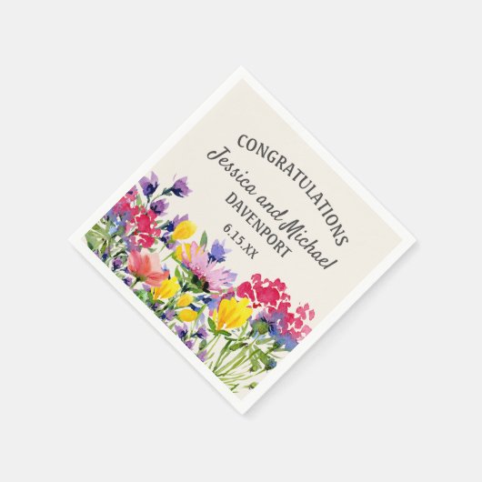 Lila Gelbe Wildblumen Hochzeit Serviette (Ecke)