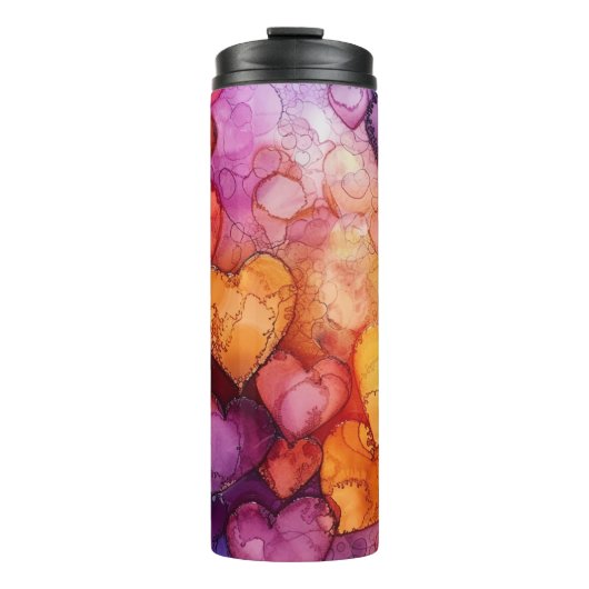 LILA GELBEN ROTE BLUE VALENTINE HERZEN THERMOSBECHER (Vorderseite)