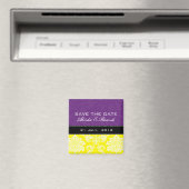 Lila gelber Damast-Save the Date Magnet (In Situ (Geschirrspüler))