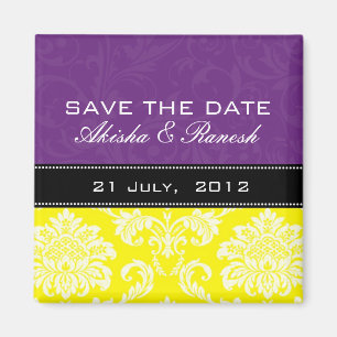 Lila gelber Damast-Save the Date Magnet