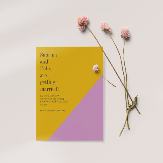 Lila-gelber Farbblock Geometrische moderne Hochzei Einladung