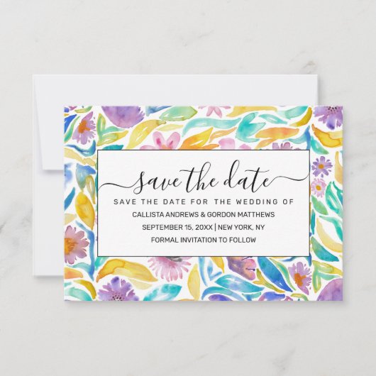 Lila Gelber Frühling Blume Blätter Save The Date (Vorderseite)