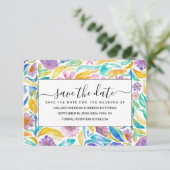 Lila Gelber Frühling Blume Blätter Save The Date (Stehend Vorderseite)