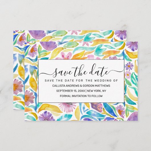 Lila Gelber Frühling Blume Blätter Save The Date (Vorne/Hinten)