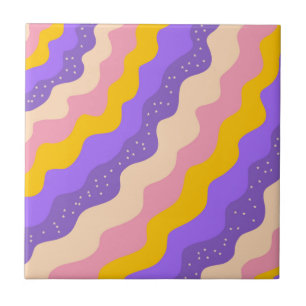 Lila Gelber Himmelstreifen Groovy Abstract Fliese