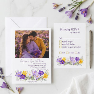 Lila-gelber Krokus-Blumen-Hochzeits-RSVP-Beilage RSVP Karte